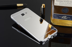 Луксозен алуминиев бъмпър с твърд огледален сребрист гръб за Samsung Galaxy A5 2017 A520F 